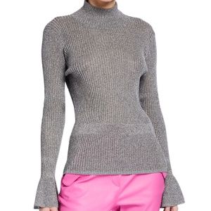 Veronica Beard NWT Lilia Turtleneck Pullover in grey (&silver metallic), size XL